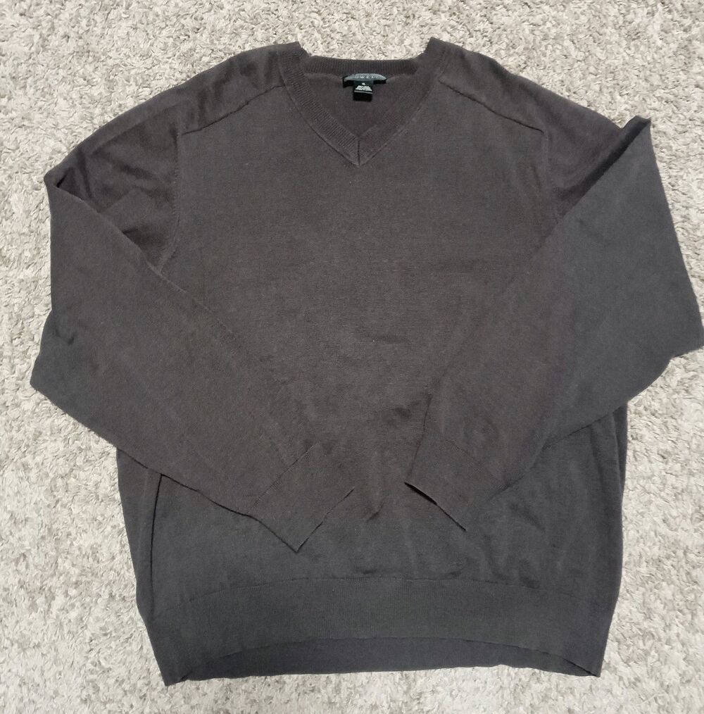 Harold Powell V Neck Sweater Mens XL Brown Silk Blend Soft Comfort Long Sleeve